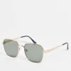 Design 70S Aviator Sunglasses In Metal With Retro Lens And Brow Bar Detail