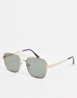 Design 70S Aviator Sunglasses In Metal With Retro Lens And Brow Bar Detail