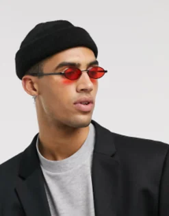 Design 90S Mini Oval Glasses In With Red Lens