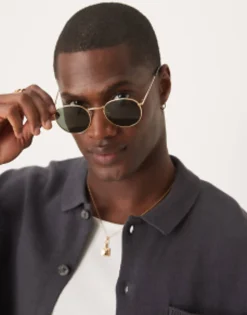 Design 90S Round Metal Sunglasses With Smoke Lens In