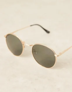 Design 90S Round Metal Sunglasses With Smoke Lens In