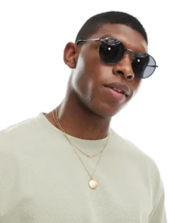Design 90S Round Metal Sunglasses With Smoke Lens In Gunmetal