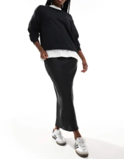 Design Satin Bias Midi Skirt In