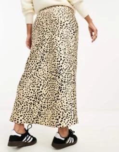 Design Satin Bias Midi Skirt In Animal Print