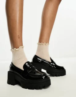 Design Script Chunky Mid Heeled Loafers In