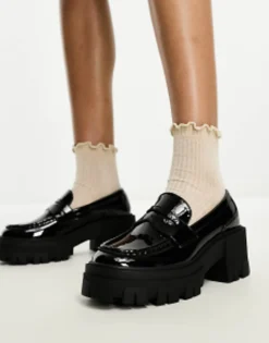 Design Script Chunky Mid Heeled Loafers In