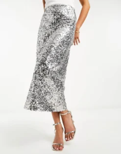 Design Sequin Bias Midi Skirt In