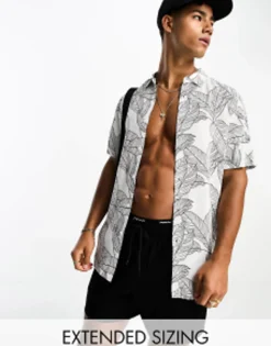 Design Shirt In Leaf Scribble Print