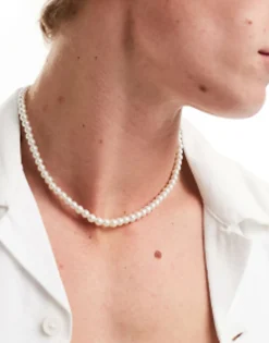 Design Short 6Mm Glass Faux Pearl Necklace In