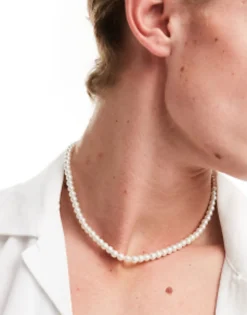 Design Short 6Mm Glass Faux Pearl Necklace In
