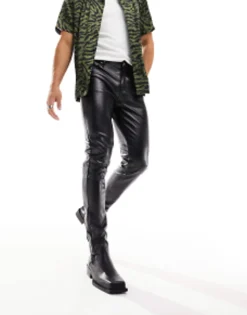 Design Skinny Leather Look Trouser In