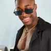 Design Slim Square Aviator Sunglasses With Smoke Lens In