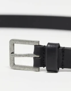 Design Smart Leather Skinny Belt With Silver Buckle In