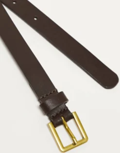 Design Smart Leather Skinny Belt With Gold Buckle In