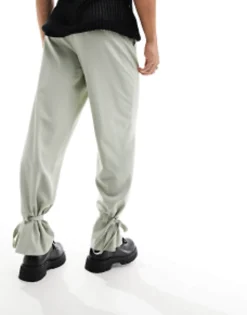 Design Smart Wide Leg Trousers With Tie Cuffs In