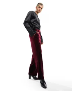 Design Smart Wide Leg Trousers In Velvet