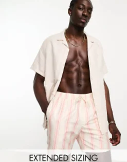 Design Swim Shorts In Mid Length In Pink Stripe