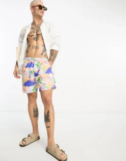 Design Swim Shorts In Mid Length In Scenic Print