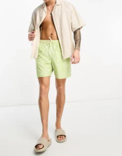 Design Swim Shorts In Short Length In Leopard Print In Green