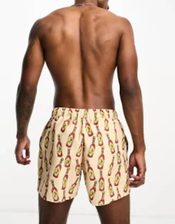 Design Swim Shorts In Short Length In Hot Sauce Print