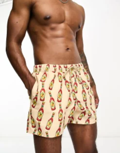 Design Swim Shorts In Short Length In Hot Sauce Print