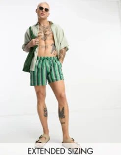 Design Swim Shorts In Short Length In Green Stripe