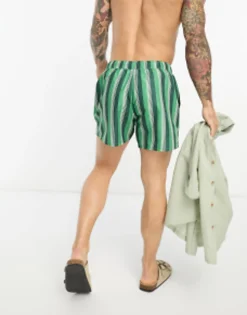 Design Swim Shorts In Short Length In Green Stripe