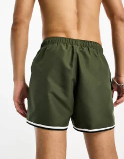 Design Swim Shorts In Short Length With Cargo Pocket And Contrast Binding In