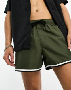 Design Swim Shorts In Short Length With Cargo Pocket And Contrast Binding In
