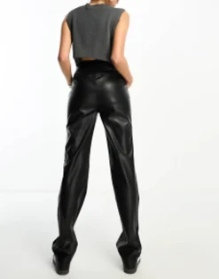 Design Tall Faux Leather Straight Leg Trousers In