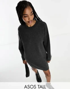Design Tall Knitted Jumper Mini Dress With Crew Neck In