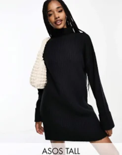 Design Tall Knitted Jumper Mini Dress With High Neck In