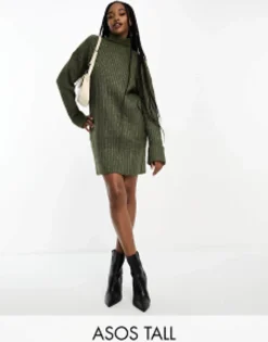 Design Tall Knitted Jumper Mini Dress With High Neck In
