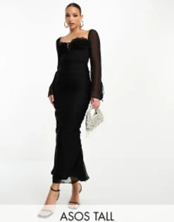 Design Tall Milkmaid Ruffle Corset Detail Midi Dress In