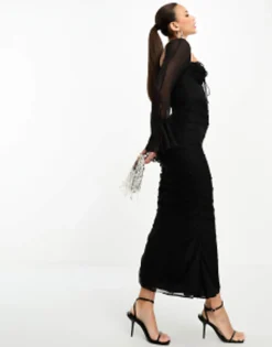 Design Tall Milkmaid Ruffle Corset Detail Midi Dress In