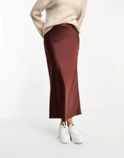 Design Tall Satin Bias Midi Skirt In
