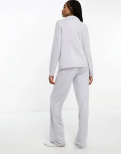 Design Tall Soft Jersey Long Sleeve Shirt & Trouser Pyjama Set With Contrast Piping In
