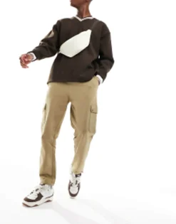 Design Tapered Cargo Joggers With Toggle In Beige