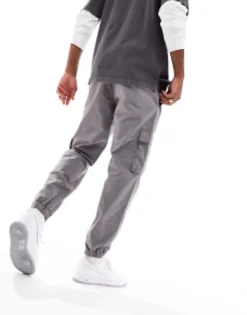 Design Tapered Pull On Cargo Trouser In Washed With Elasticated Waist