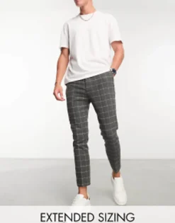 Design Tapered Wool Mix Smart Trousers In Window Check