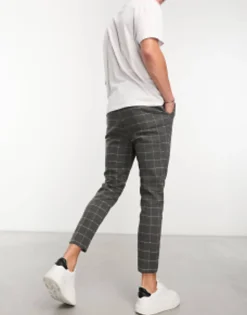 Design Tapered Wool Mix Smart Trousers In Window Check