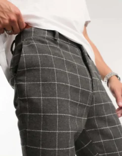 Design Tapered Wool Mix Smart Trousers In Window Check