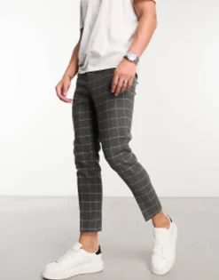 Design Tapered Wool Mix Smart Trousers In Window Check