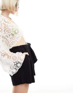 Design Tie Waist Short With Linen In