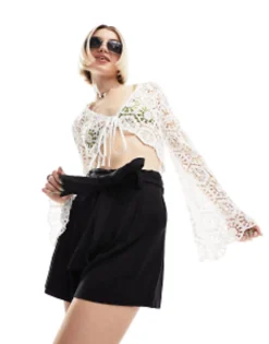 Design Tie Waist Short With Linen In