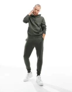 Design Tracksuit With Hoodie And Skinny Joggers In Charcoal