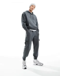 Design Tracksuit With Oversized Hoodie And Relaxed Joggers In Charcoal