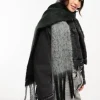 Design Two Tone Fluffy Tassel Scarf In Grey And Black