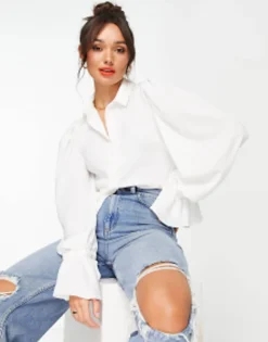 Design Volume Sleeved Soft Shirt With Ruffle Cuffs In