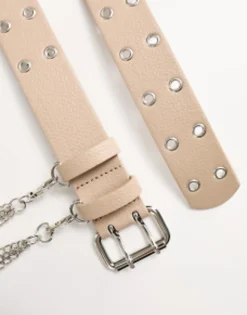 Design Waist And Hip Eyelet Jeans Belt With Chain Detail In